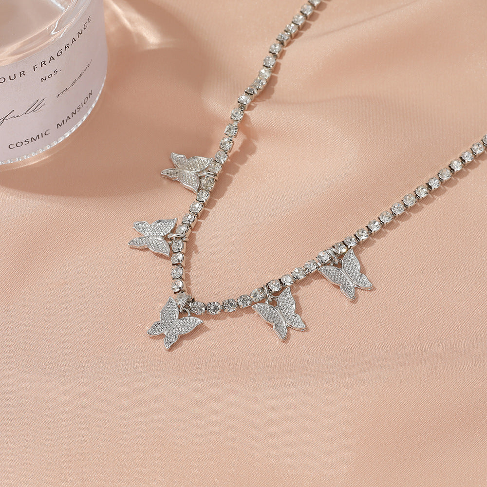 Wholesale Rhinestone Claw Chain Small Butterfly Tassel Anklet