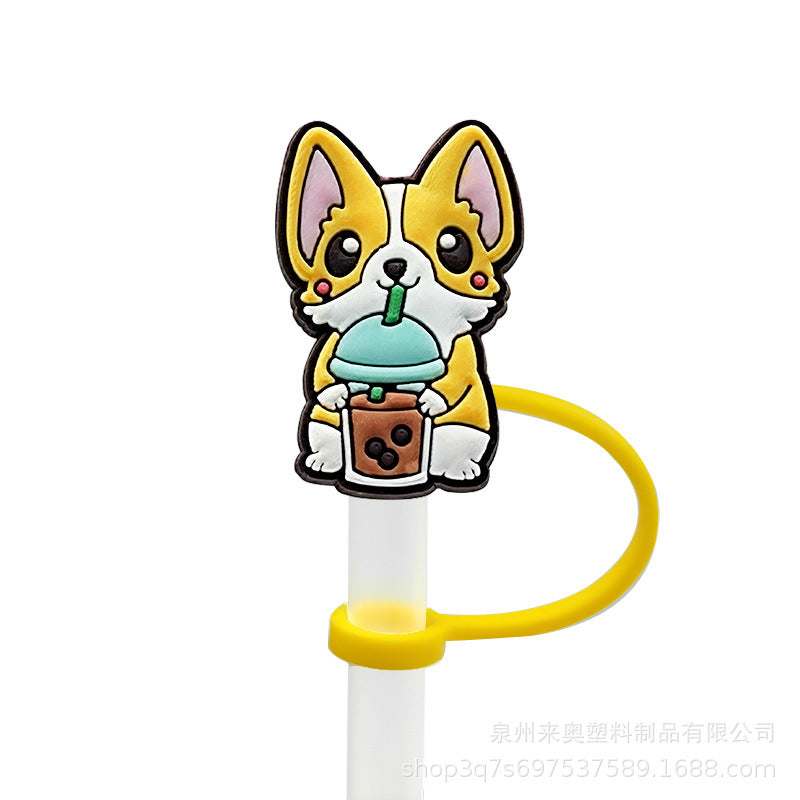 Wholesale 10PCS 7-8mm Cartoon Beverage Silicone Straw Tube Cap