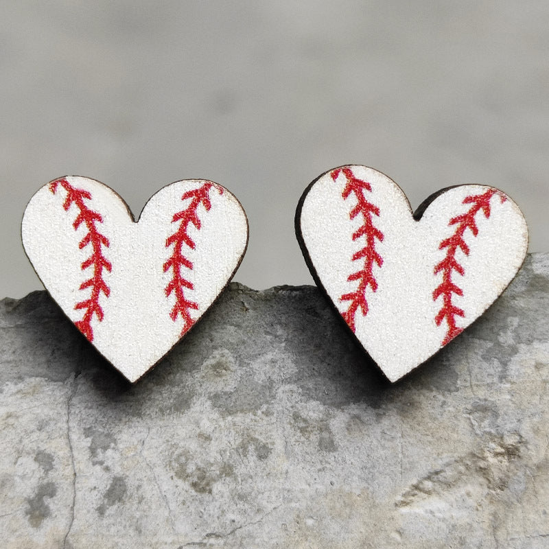 Wholesale Event sports jewelry heart-shaped Sports Baseball earrings