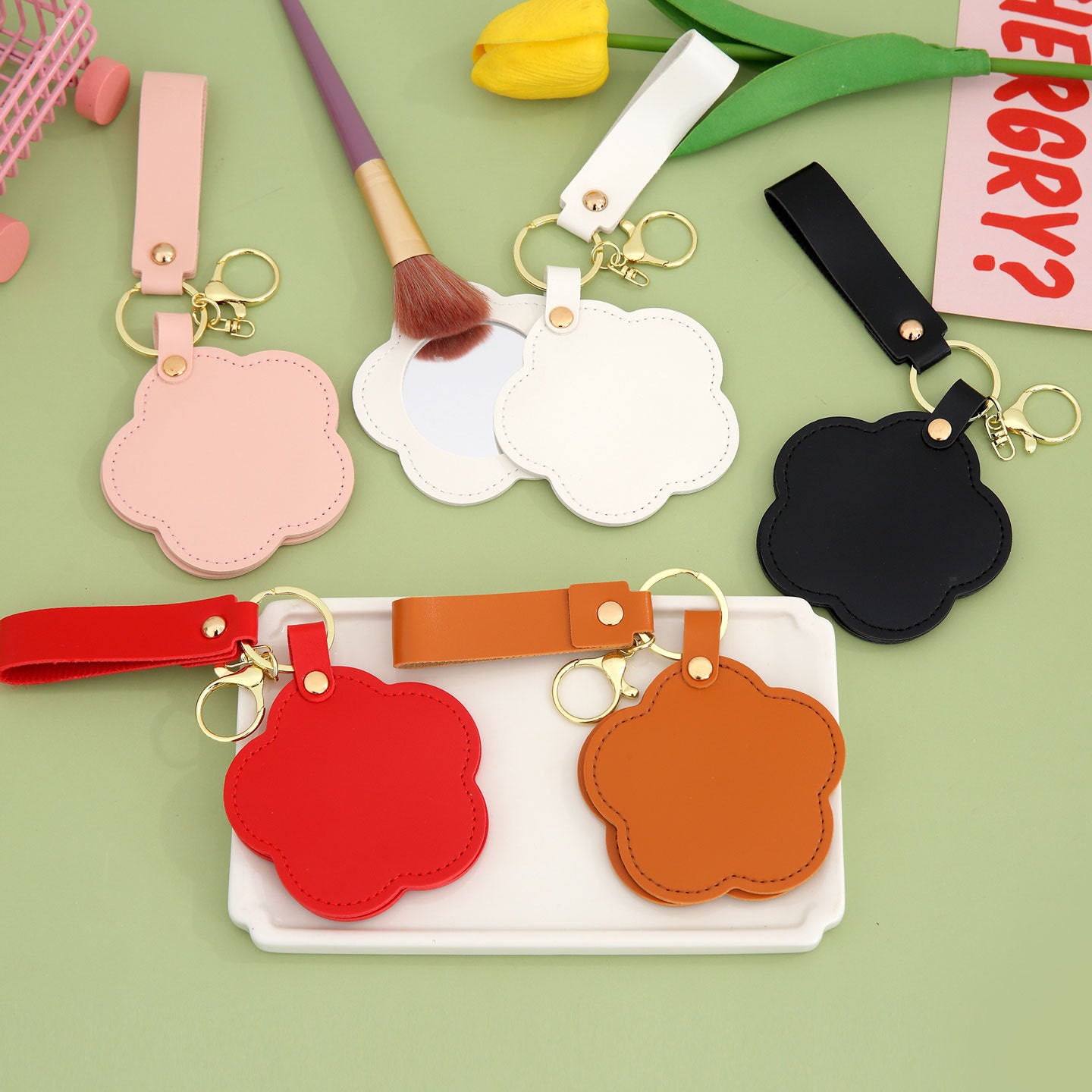 Wholesale PU Leather Flower Mirror Keychain - Decorative Bag Accessory,  Gift for Women