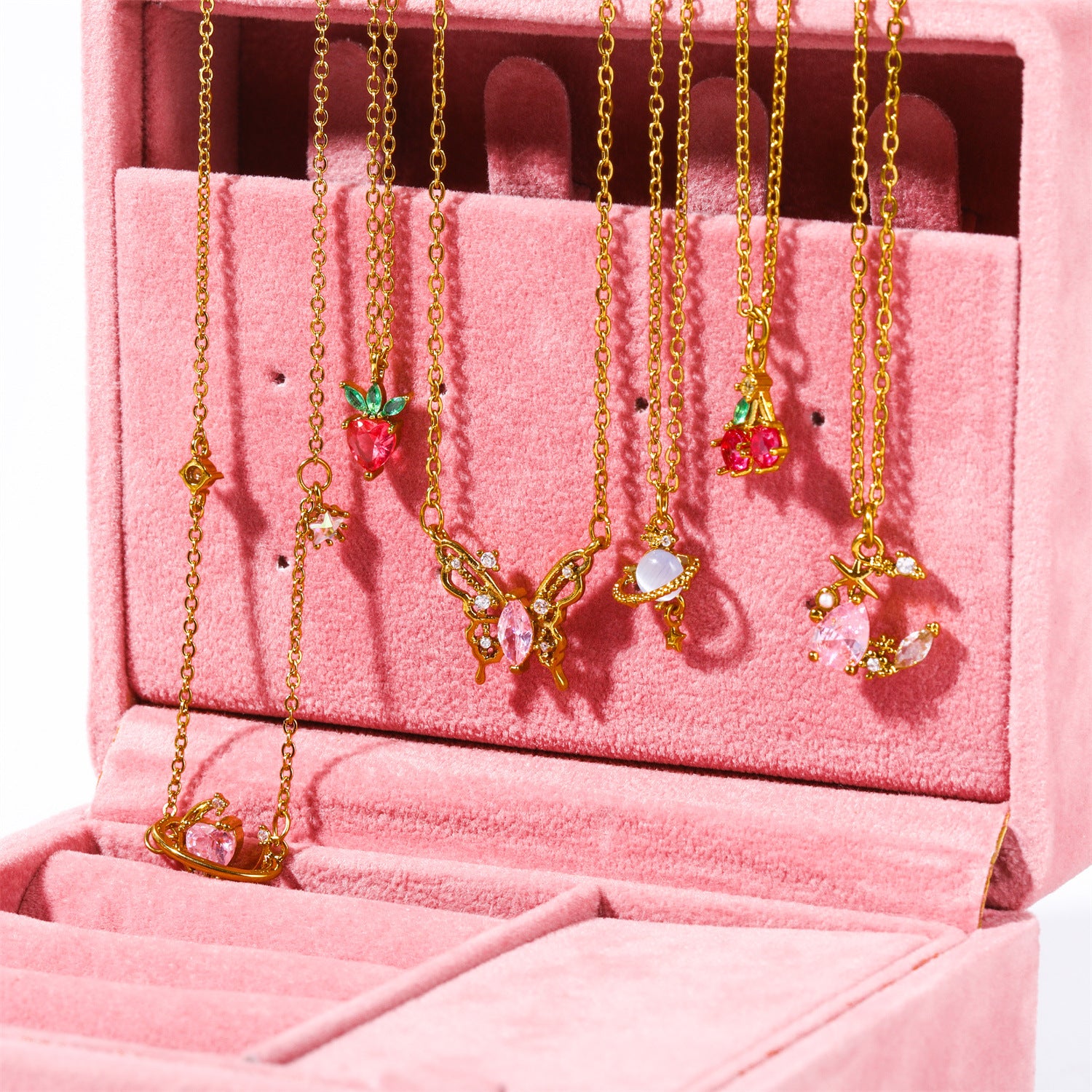 Wholesale 18k Gold Plated Wind Cherry Moon Planet Butterfly Copper Necklace