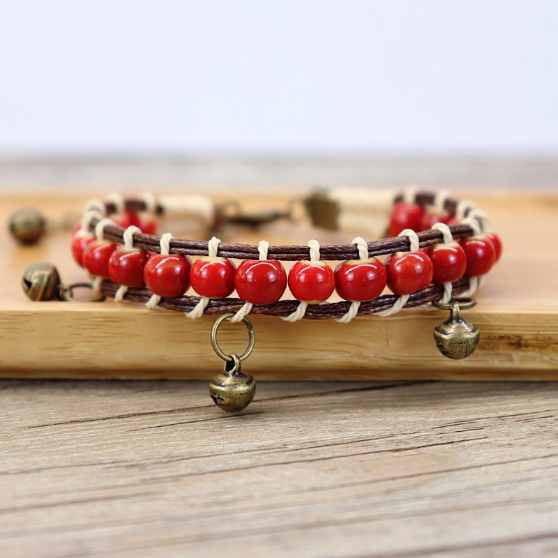 Wholesale Hand-woven Forest Style Ceramic Bell Bracelets Retro Colorful Bracelets ACC-BT-Luox002