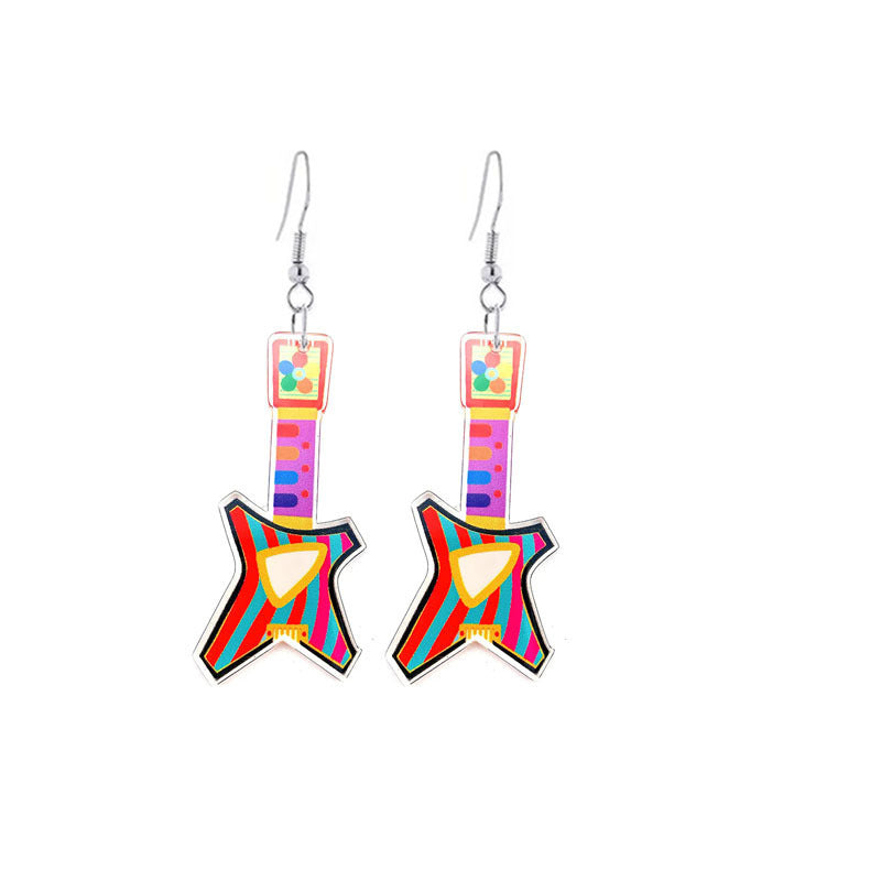 Wholesale Guitar Pipa Musical Instrument Double Sided Printed Acrylic Earrings ACC-ES-YiYuan010
