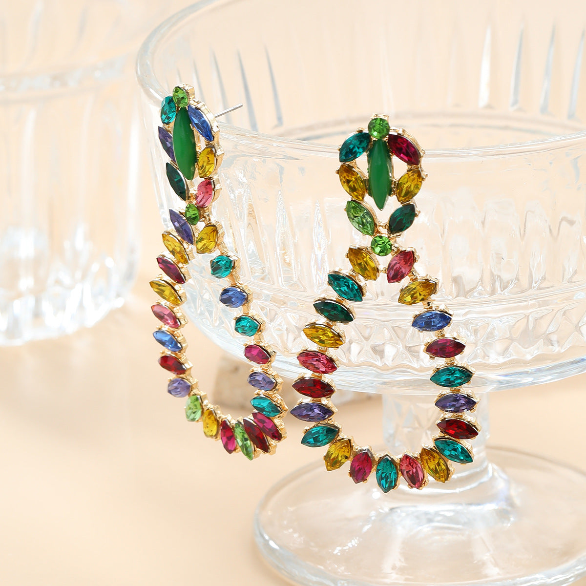 Wholesale colorful diamond drop-shaped alloy earrings  ACC-ES-JL015