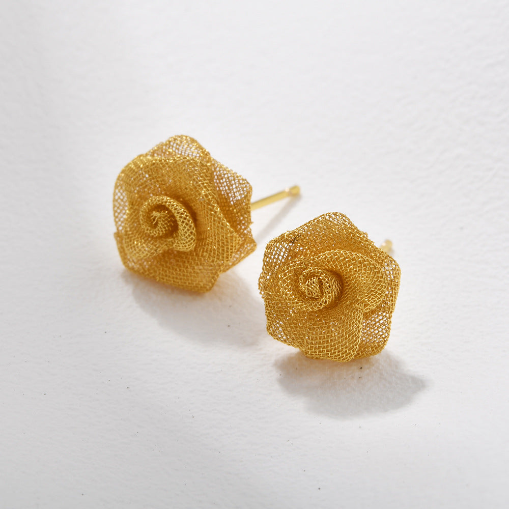 Wholesale Metal mesh rose earrings