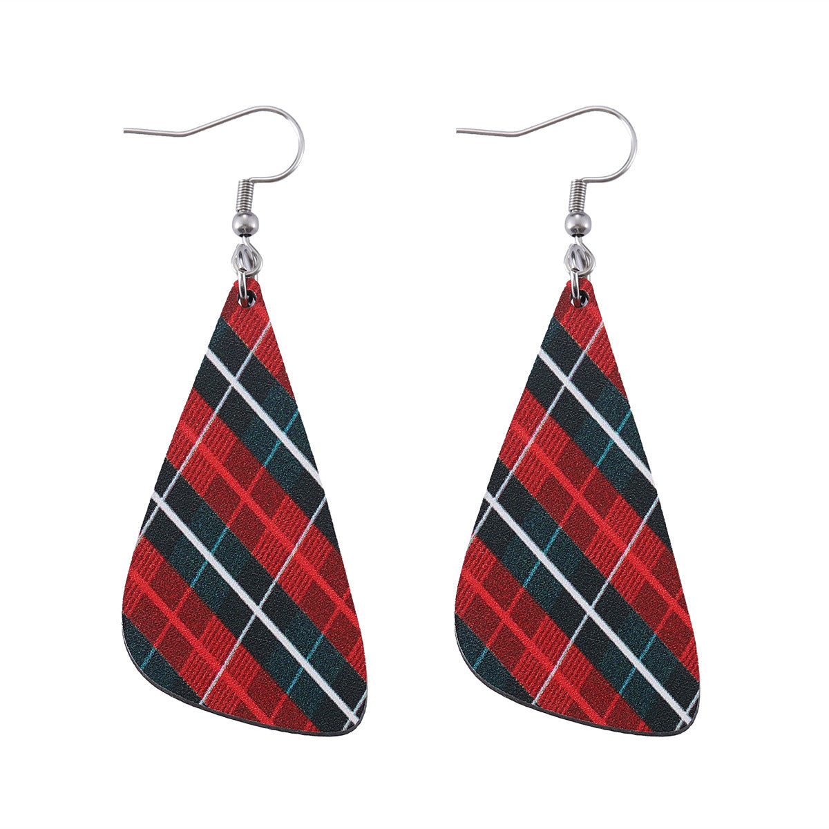 Wholesale Christmas Santa Claus Red and Black Plaid Geometric Wood Earrings ACC-ES-ChuLian074