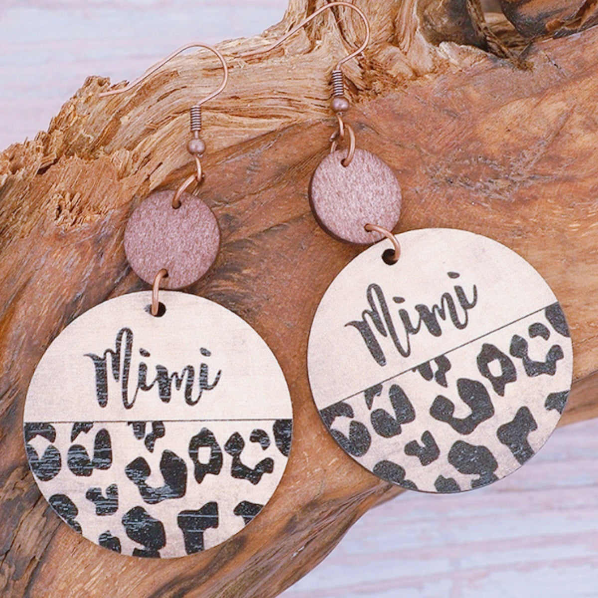 Wholesale Fashion Retro Leopard Wood Pieces Earrings