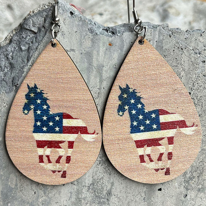 Wholesale 2 Pairs/Pack American Independence Day Western Style Cowboy Boots Cow Head Sunflower Wood Earrings ACC-ES-HY103