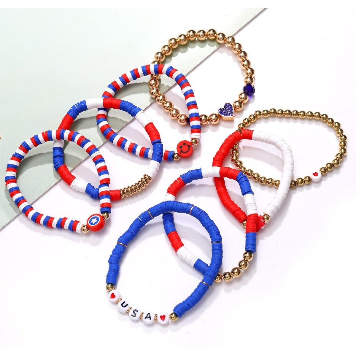 Wholesale Independence Day Women' s Bracelet 8 Clay Bead bracelet Layered Bracelet Set