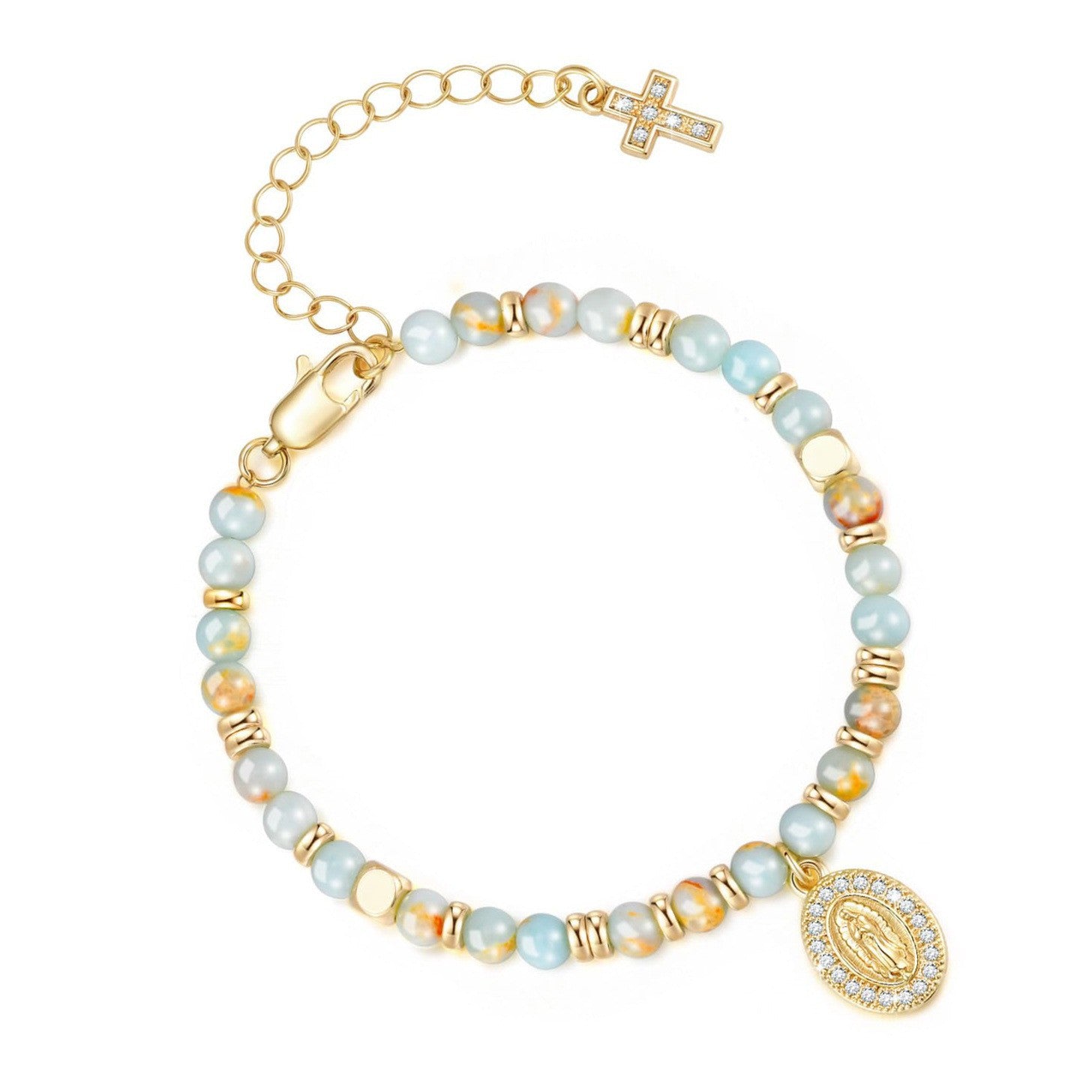 Wholesale Natural Stone Cross Virgin Mary Bracelet