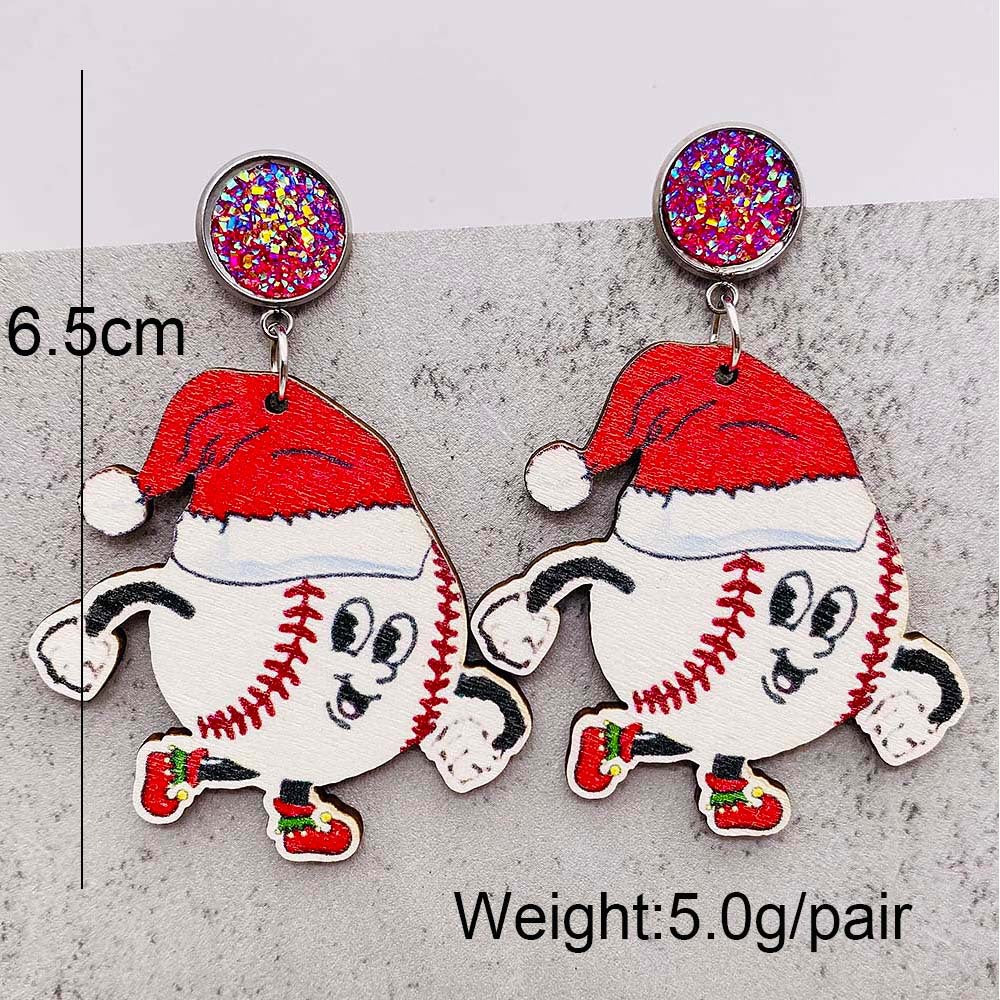 Wholesale  Christmas Earrings Baseball Wooden Earrings