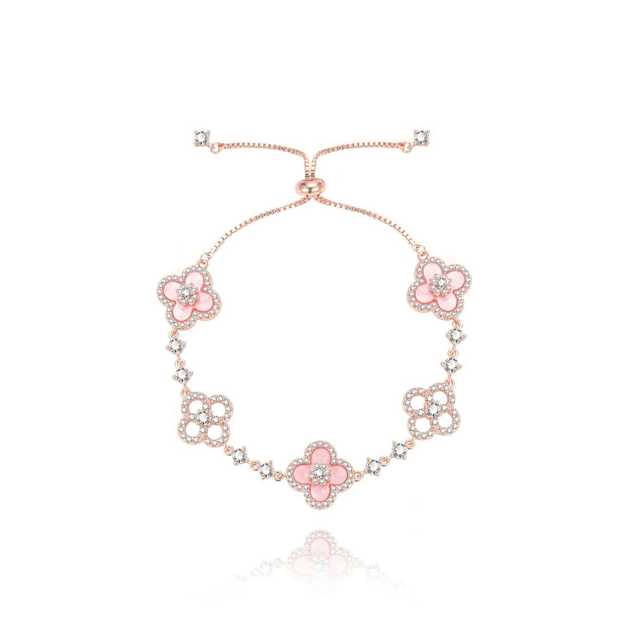 Wholesale Mother-of-pearl flower four-leaf clover zircon flower bracelet