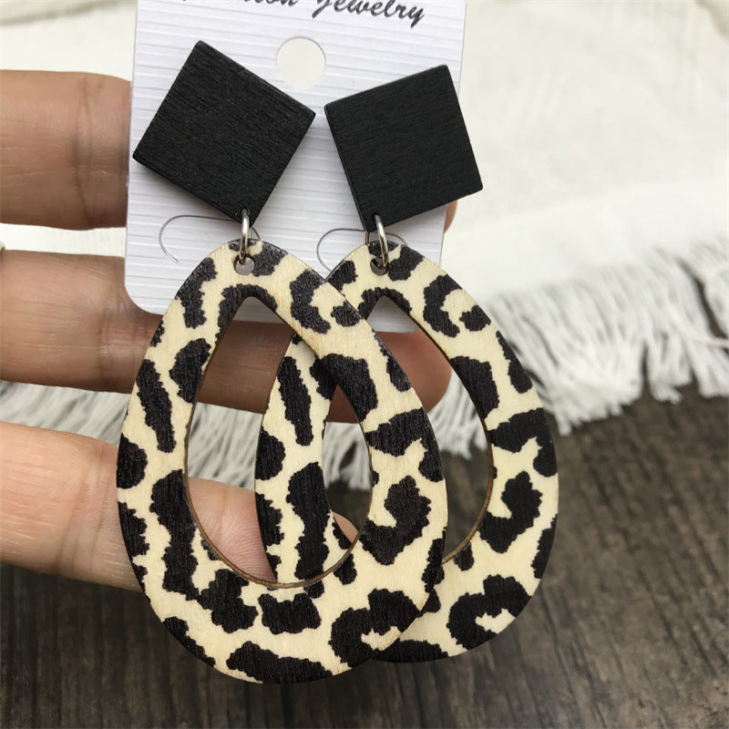 Wholesale Vintage Boho Leopard Zebra Print Wooden Earrings ACC-ES-FX008