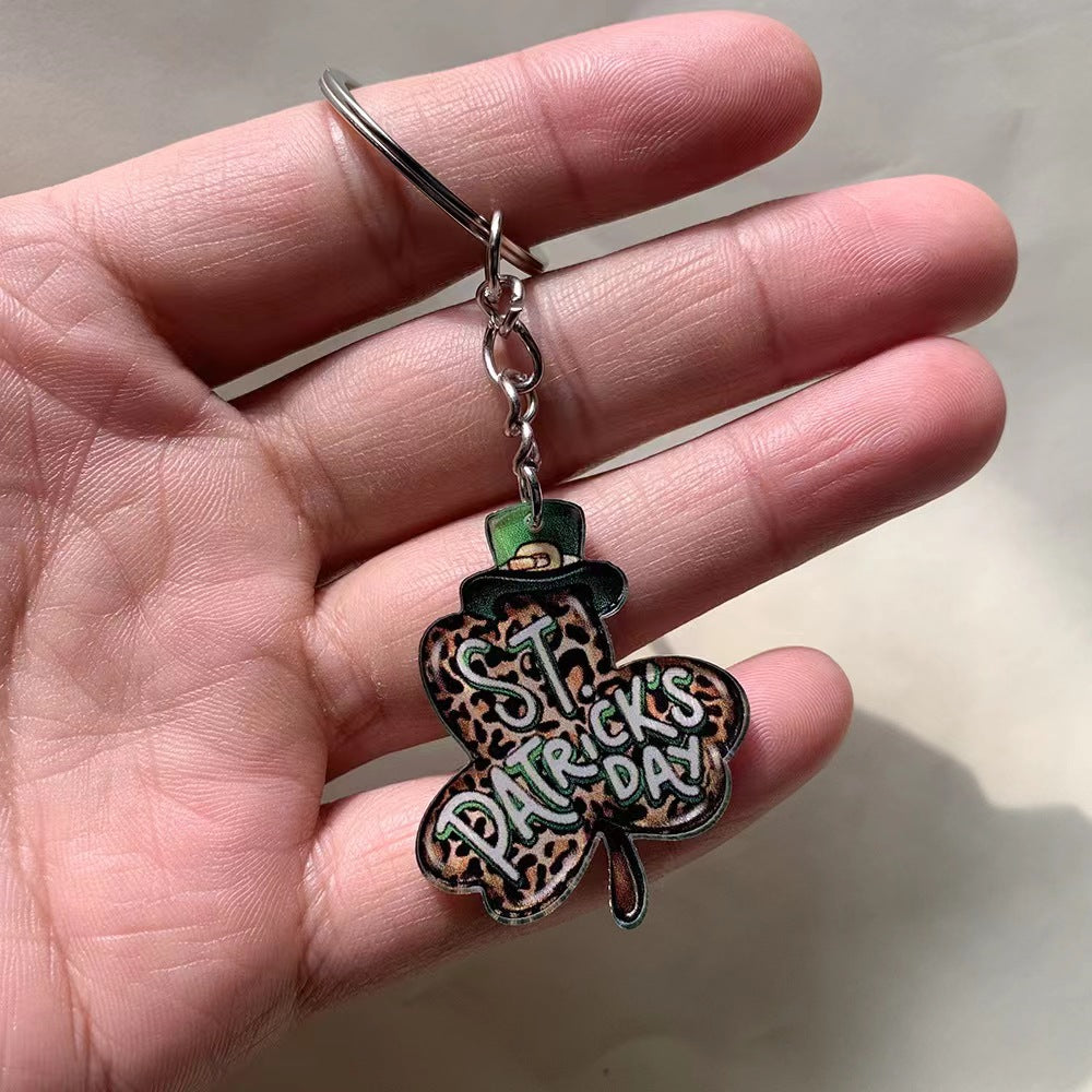 Wholesale St. Patrick's Day Shamrock Hat Leopard Acrylic Earrings