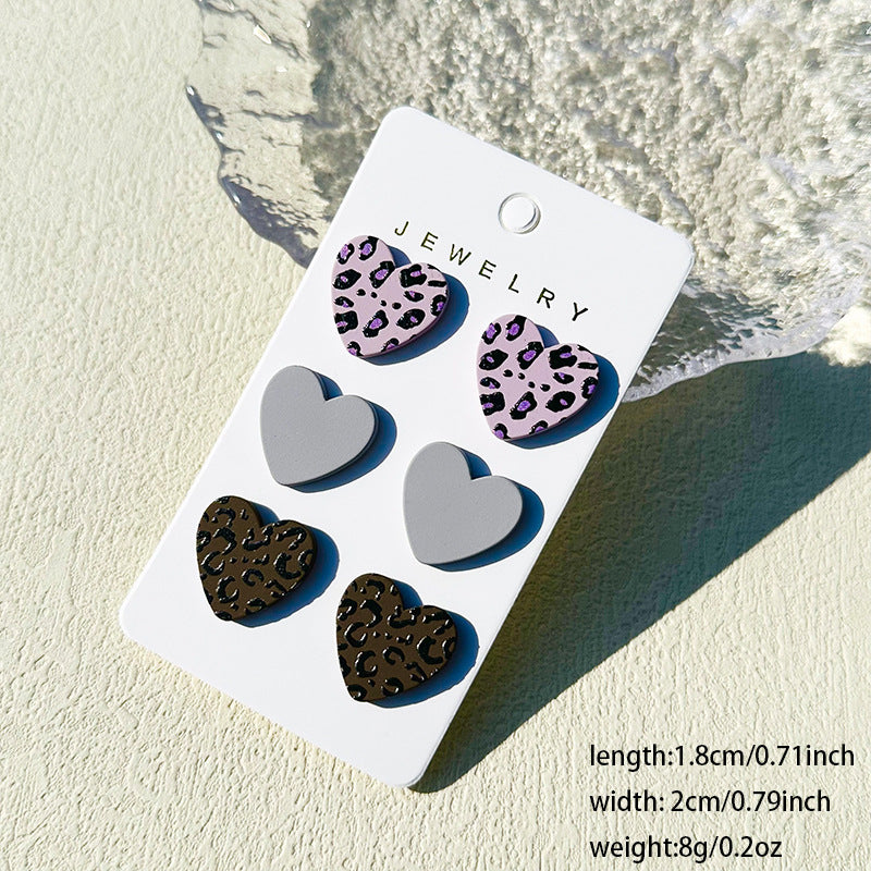 Wholesale  3pcs/set Valentine's Day Denim love paint printing clay texture stud earrings