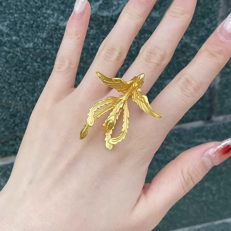 Wholesale Ancient method live mouth phoenix wings ring