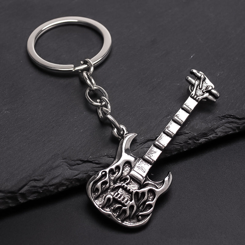 Wholesale Alloy Guitar Keychain Electroplated Silver Finish Trendy Fashion Accessory For Keys And Bag Charm