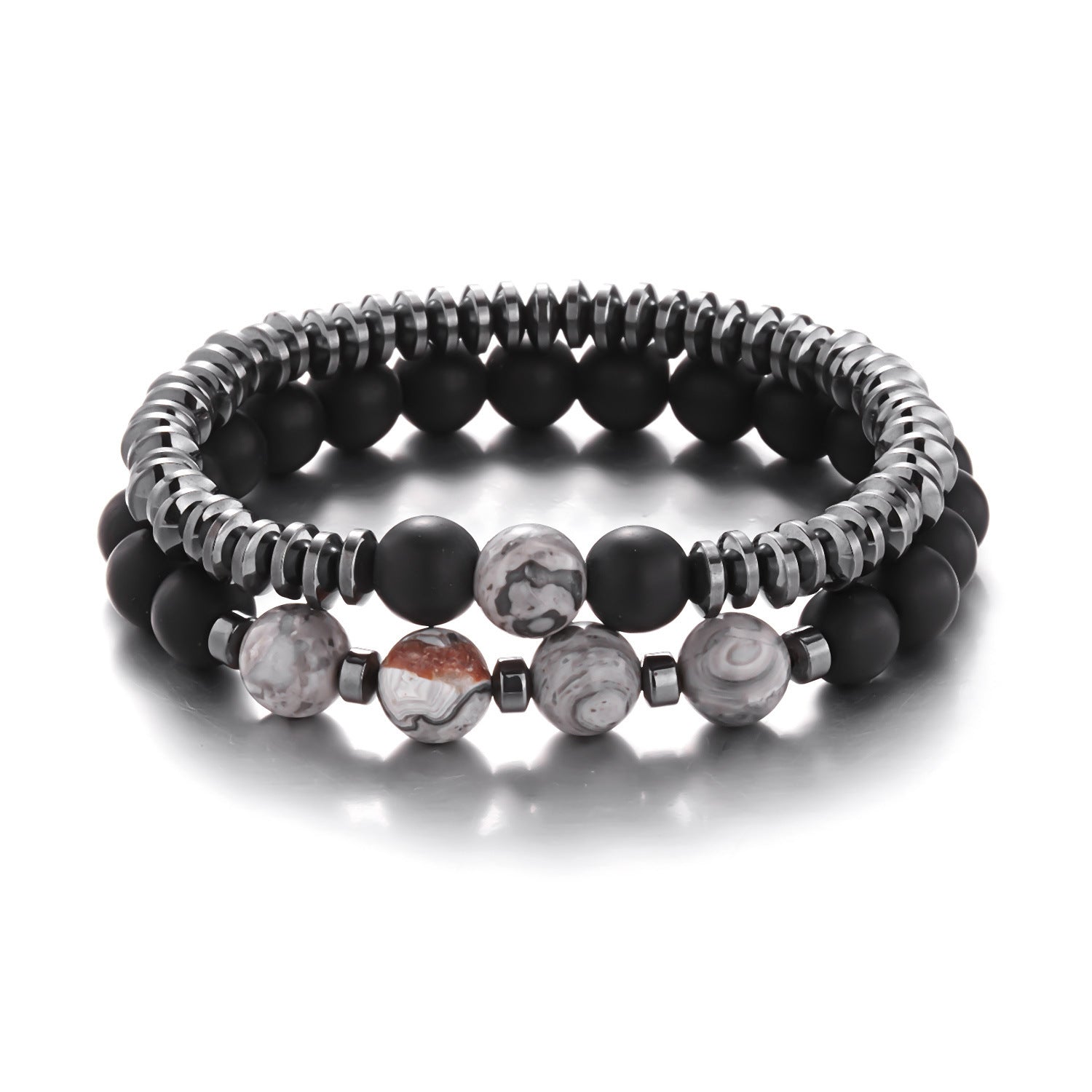 Wholesale black stone frosted stone combination beaded men's bracelet