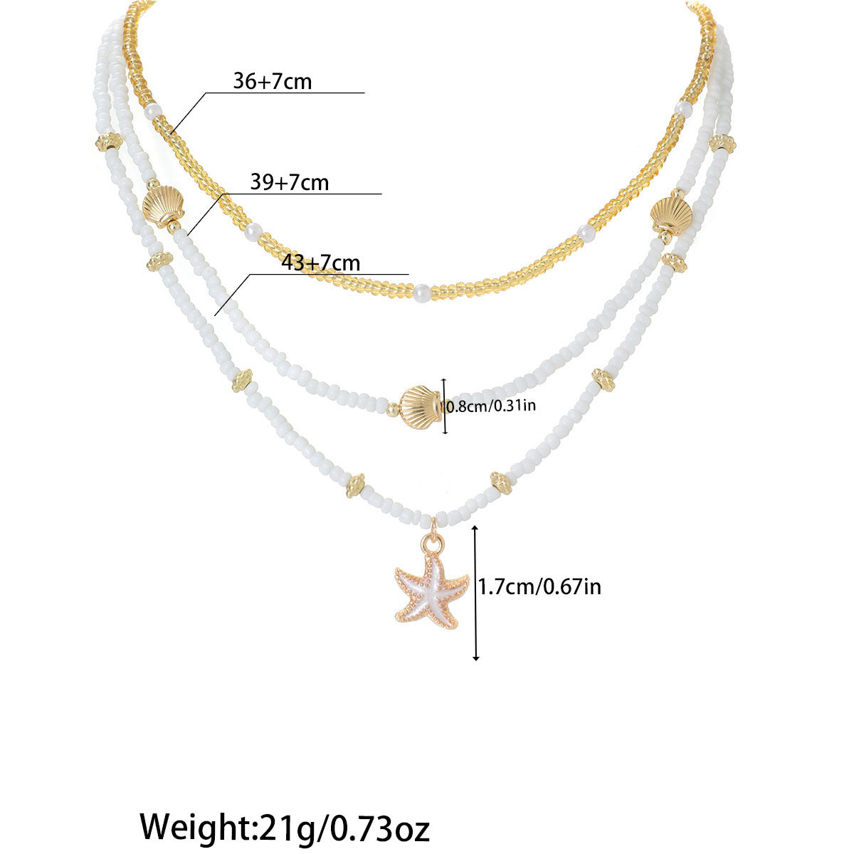 Wholesale  Bohemian Alloy Starfish Scallop Pearl Rice Beads Adjustable  Necklace