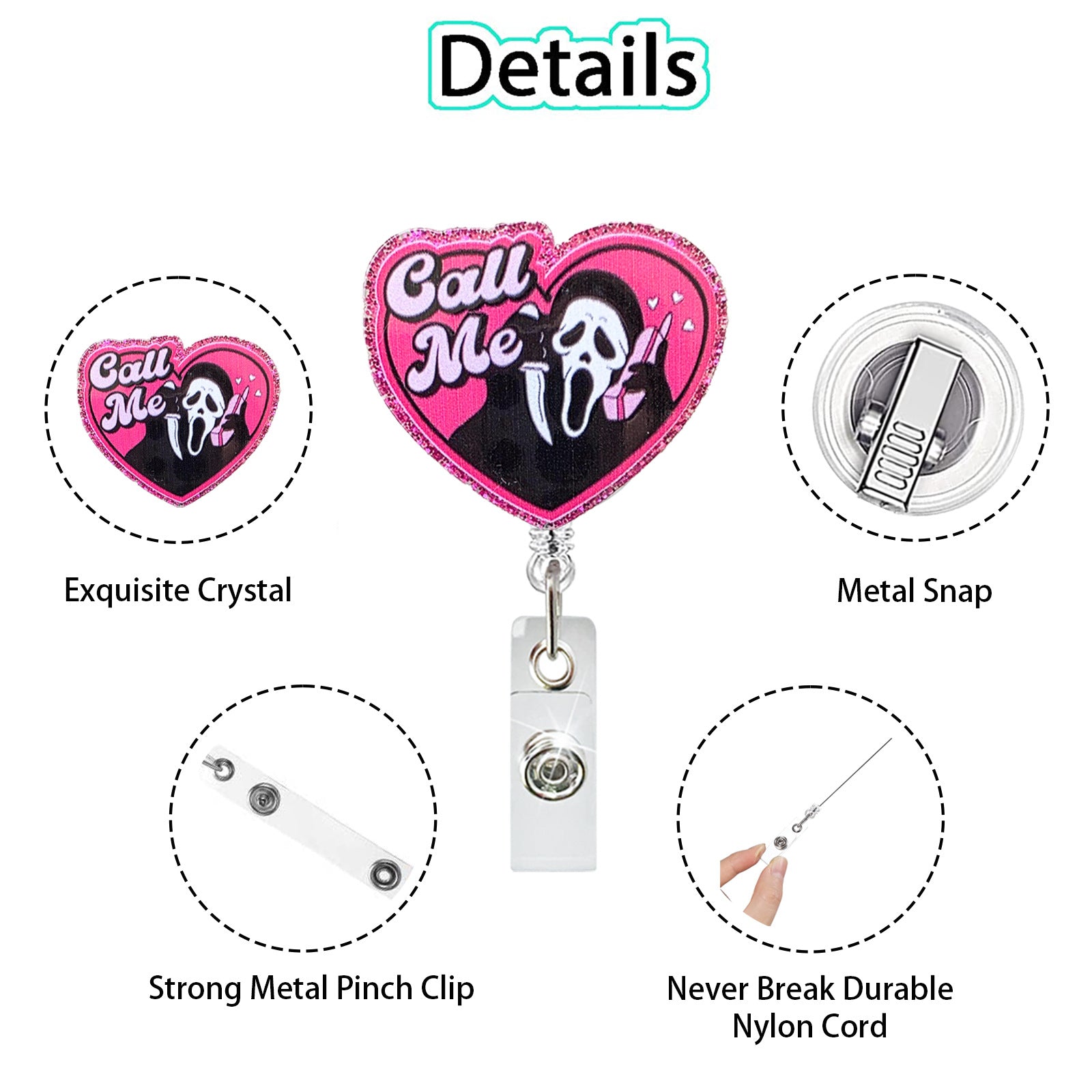 Wholesale ABS Retractable Badge Reel with  Ghost Skull Design - Stylish ID Holder for Office or Bag Charm
