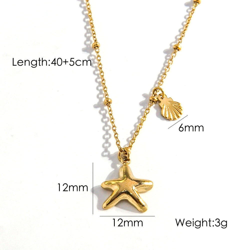 Wholesale Stainless steel Shell Starfish Double Pendant Necklace