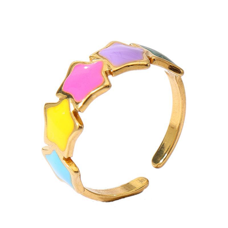 Wholesale Oil Dripping Star Leaf Stainless Steel Ring 18k Gold Plated Rings ACC-RS-MuC012