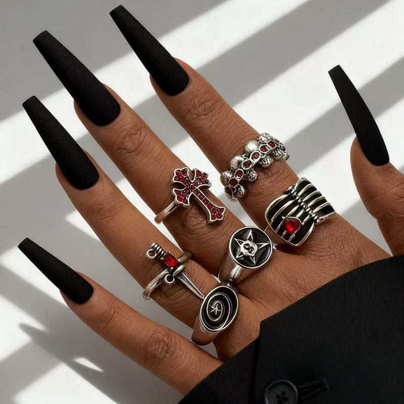 Wholesale Vintage Punk Skeleton  Ring Set 24 Piece Ancient Silver Zinc Alloy Jewelry Accessory