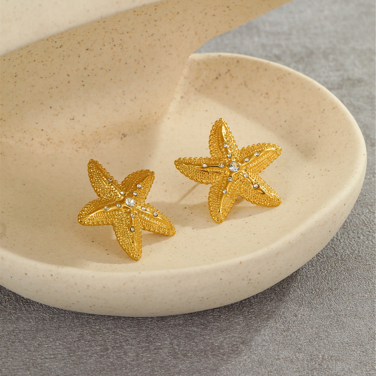 Wholesale Summer Ocean Resort Style Starfish Texture Stainless Steel Earrings