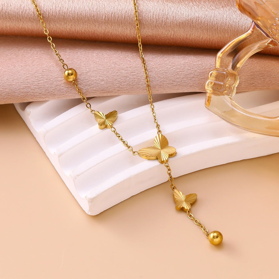 Wholesale Trendy Butterfly Tassel Stainless Steel Y-Shaped Clavicle Necklace Fashion Jewelry Accessory