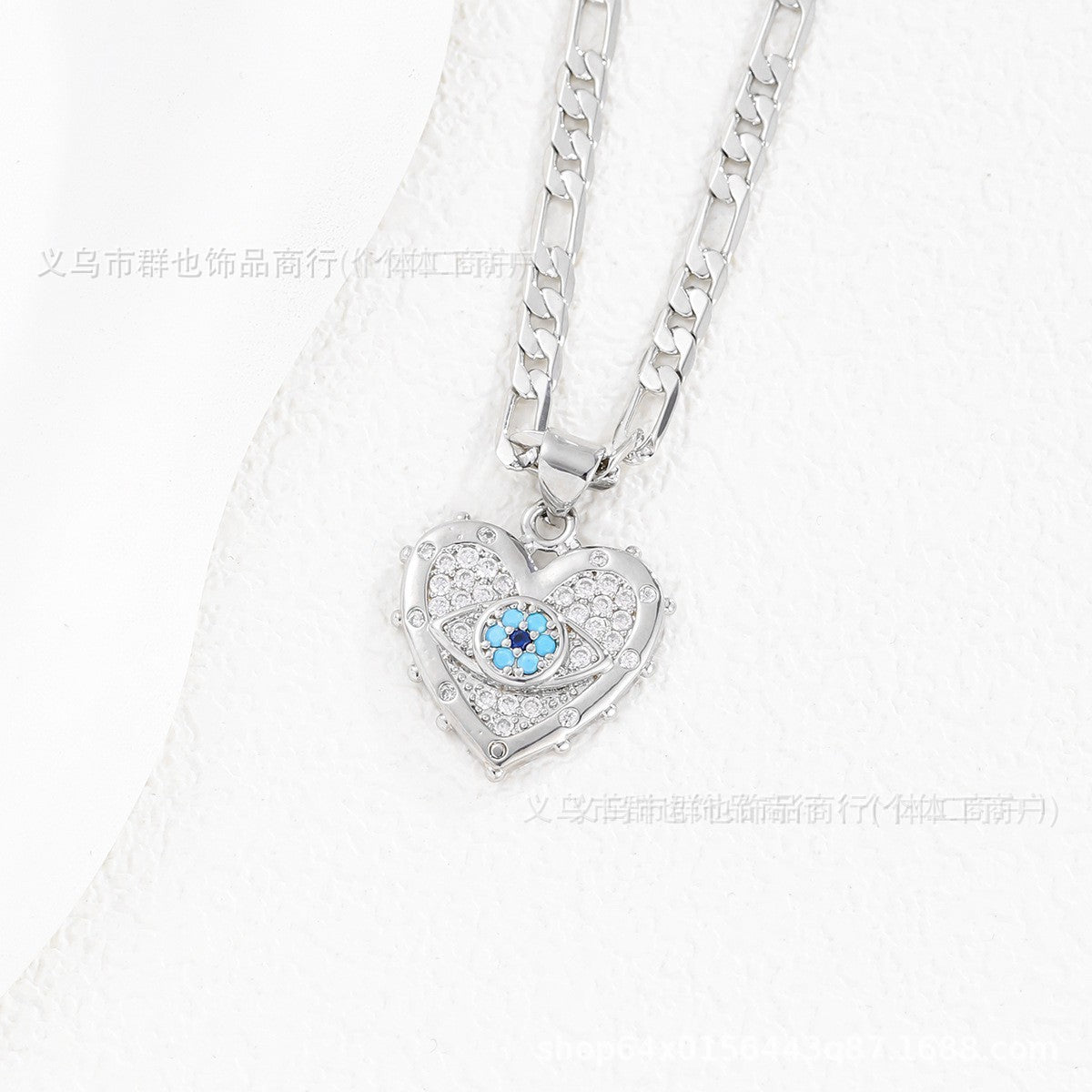 Wholesale Devil' s Eye Heart Earring and Necklace Set Gold Copper Zircon Fashion Jewelry Accessory Gift
