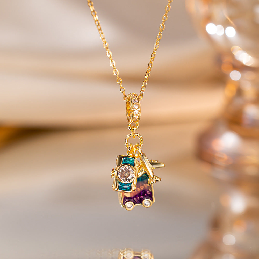 Wholesale  Titanium Steel Creative Zircon  Personality Camera Pendant Necklace