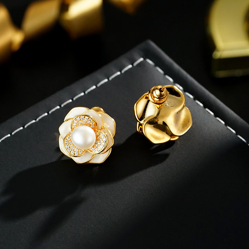 Wholesale Copper Plated Real Gold  Pearl 925 Silver Needle  Earrings
