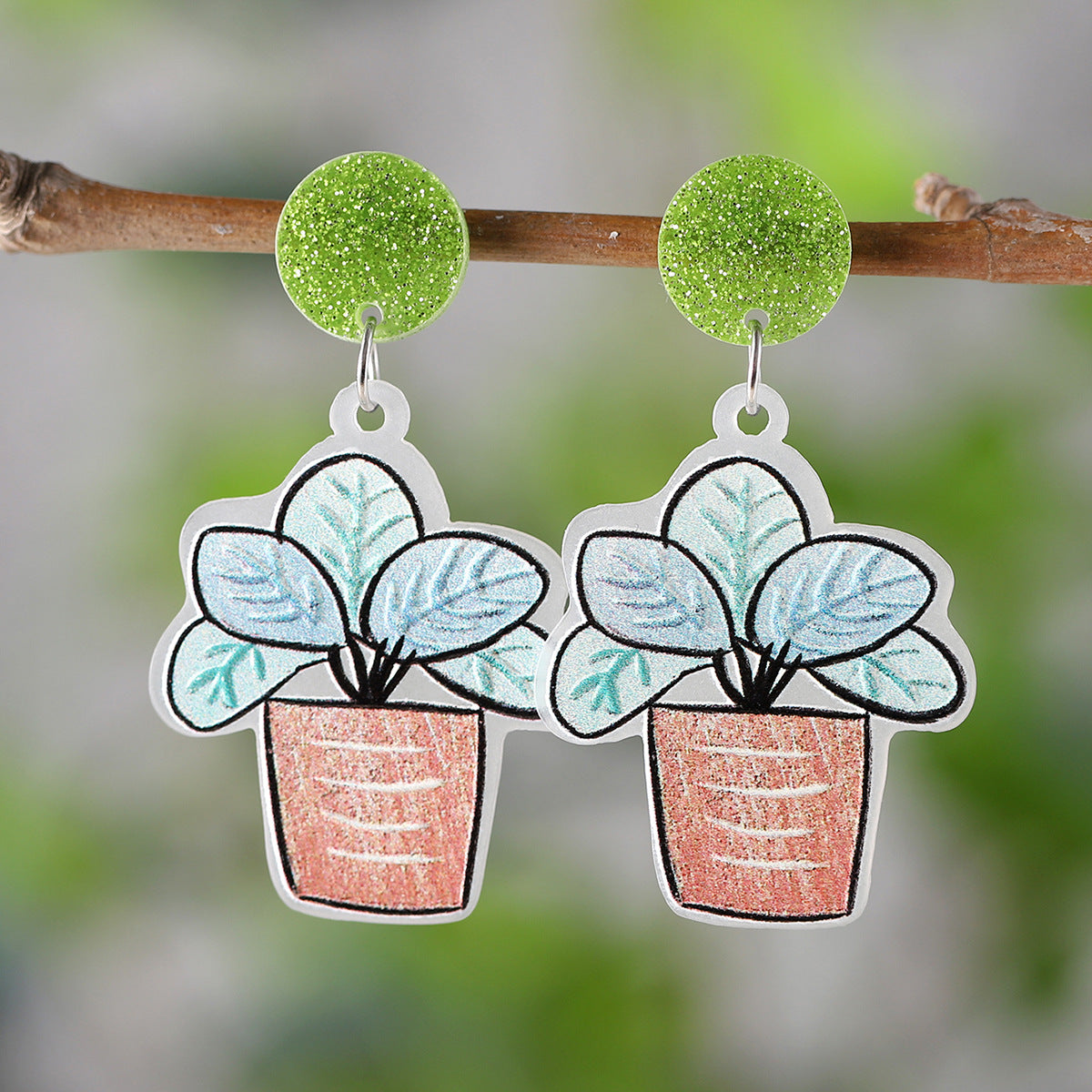 Wholesale Flower Plant Pot Acrylic Pendant Earrings