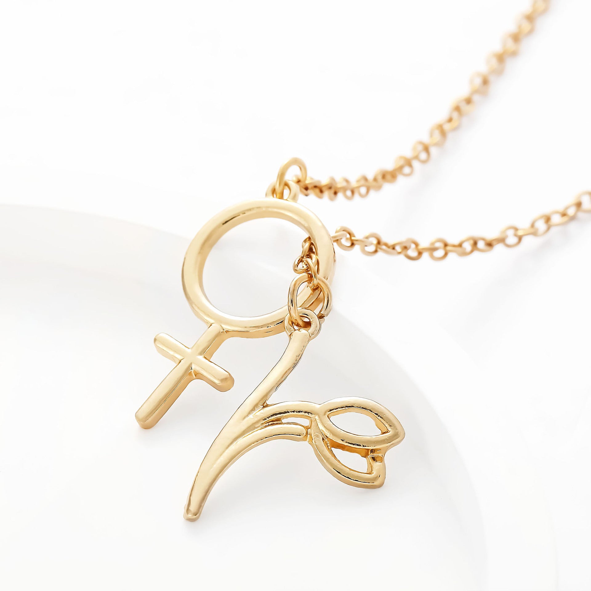 Wholesale mother's day jewelry fashion personality golden cross tulip pendant necklace