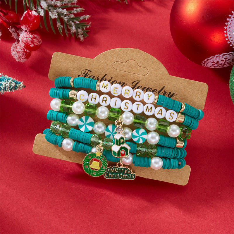 Wholesale Christmas soft ceramic multi-layer cartoon  bell bracelet
