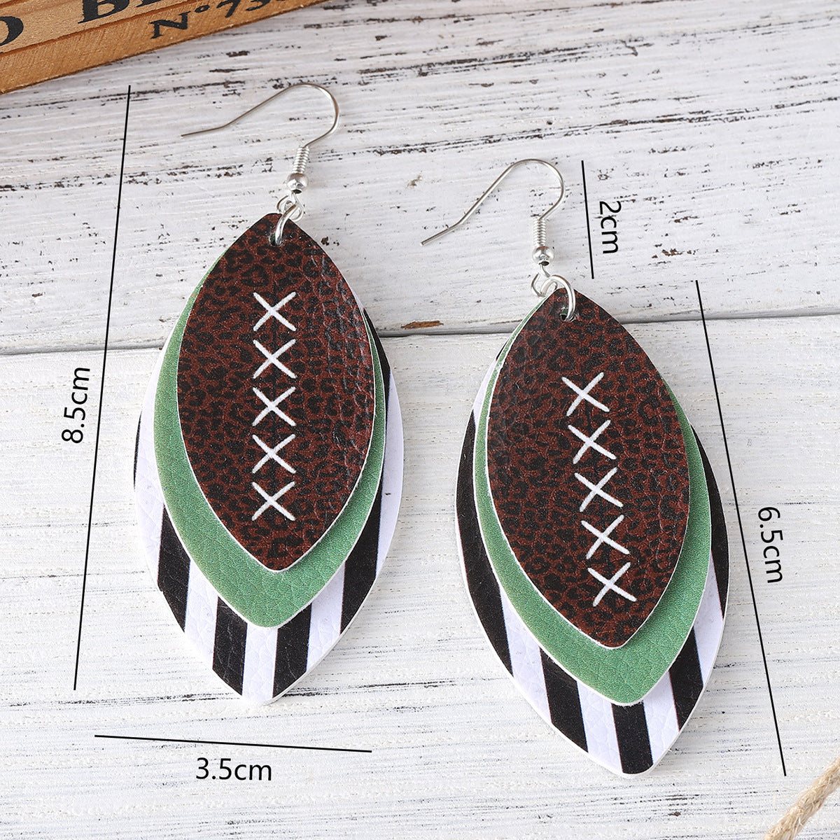 Wholesale Layered Rugby Leopard Stripe Leaf Drop Earrings