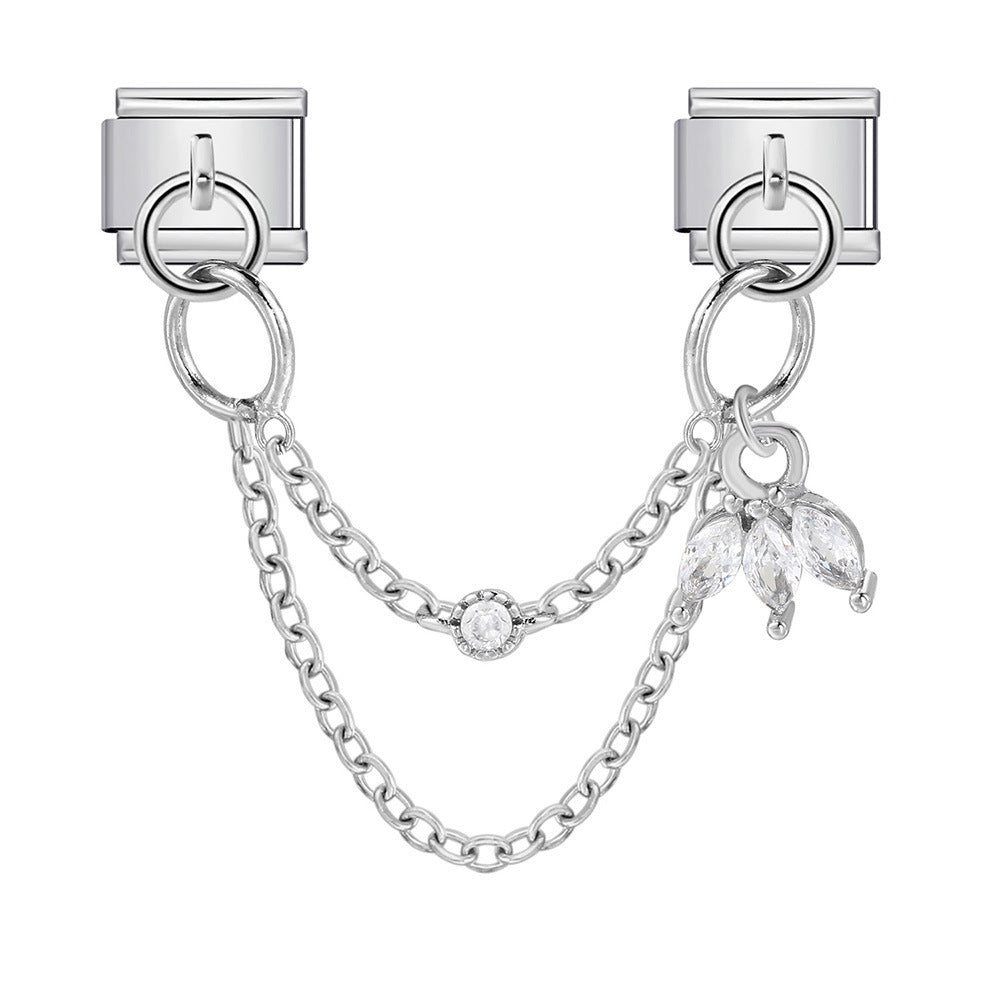 Wholesale 5pcs Italian Charm Bracelet 9mm DIY Splicing Double Hook Pendant Stainless Steel Composable Bracelet