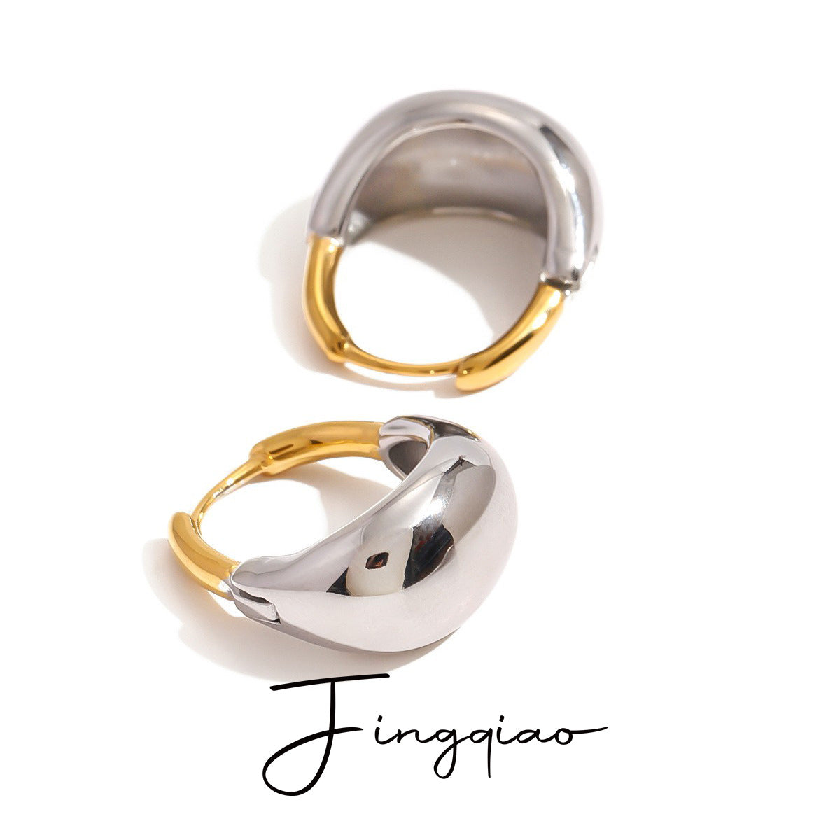 Wholesale  18K gold stainless steel gold and silver color matching  light luxury ear buckle earrings