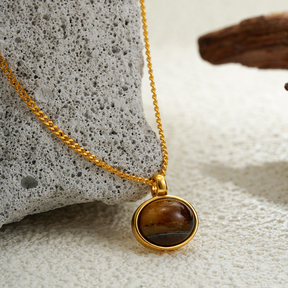 Wholesale  18K Gold Tiger Eye Oval Pendant Necklace