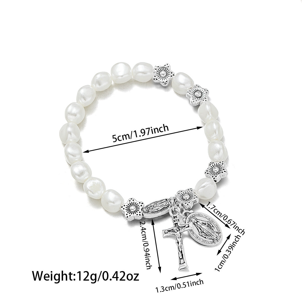 Wholesale  floral resin wood beaded Virgin Mary pendant bracelet