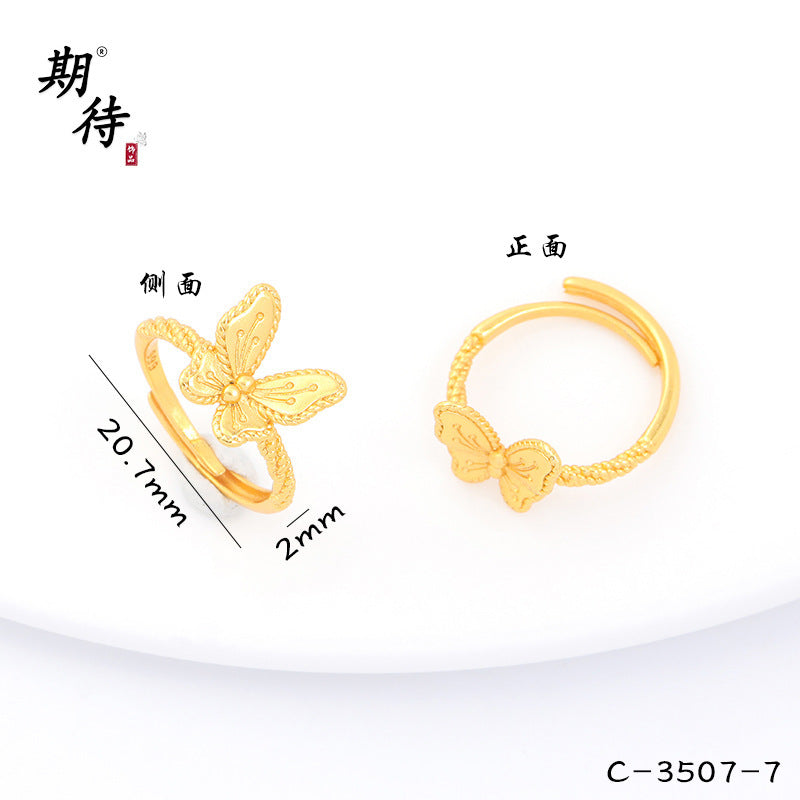 Wholesale Butterfly Ring Blue Gradient Enamel Pearl Antique Gold Finish Fashion Jewelry Accessory