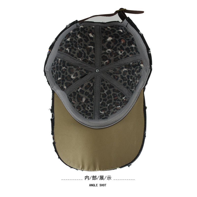 Wholesale Ripped Leopard Washed Diamond Rhinestone Fashion Baseball Cap