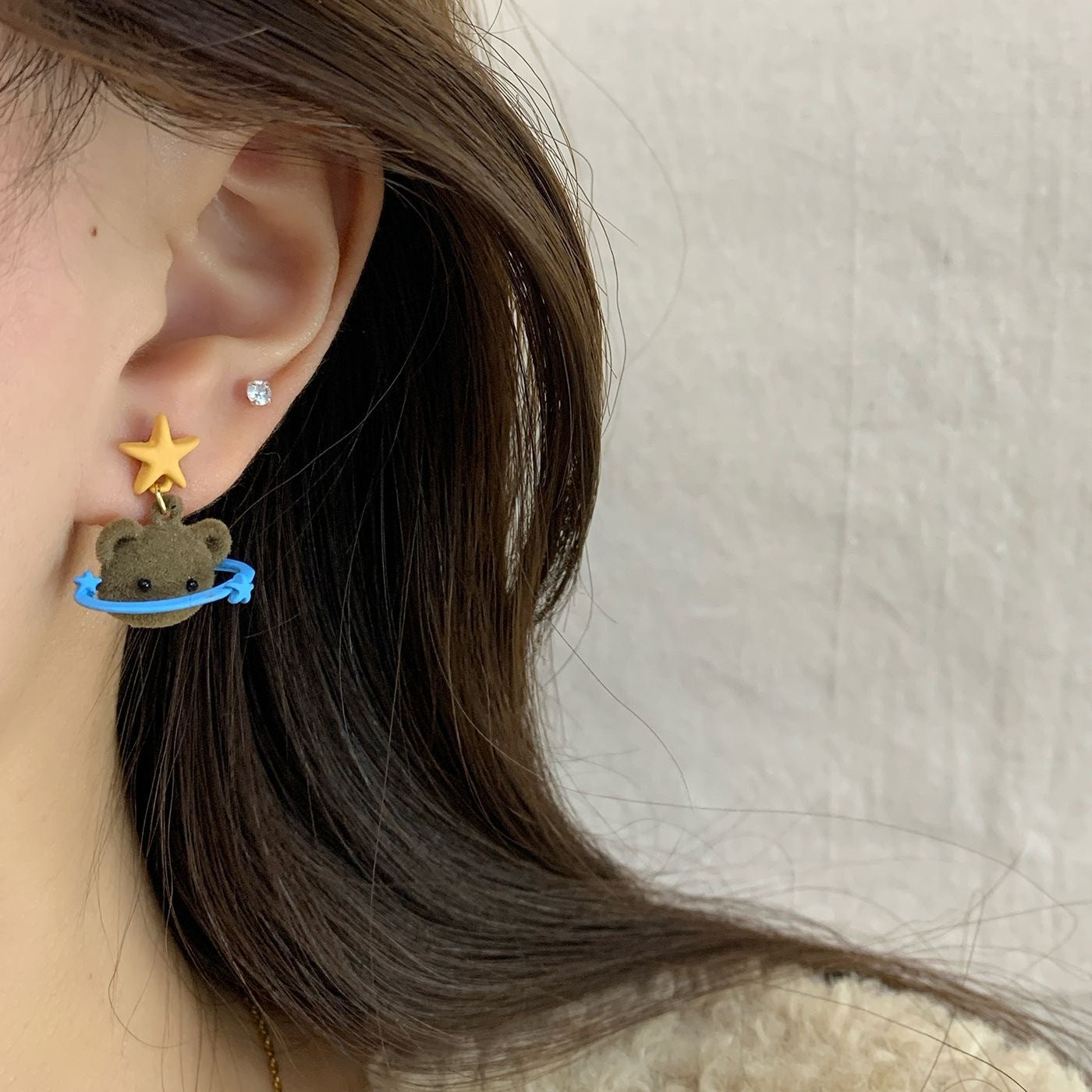 Wholesale cartoon cute star bear plush earrings