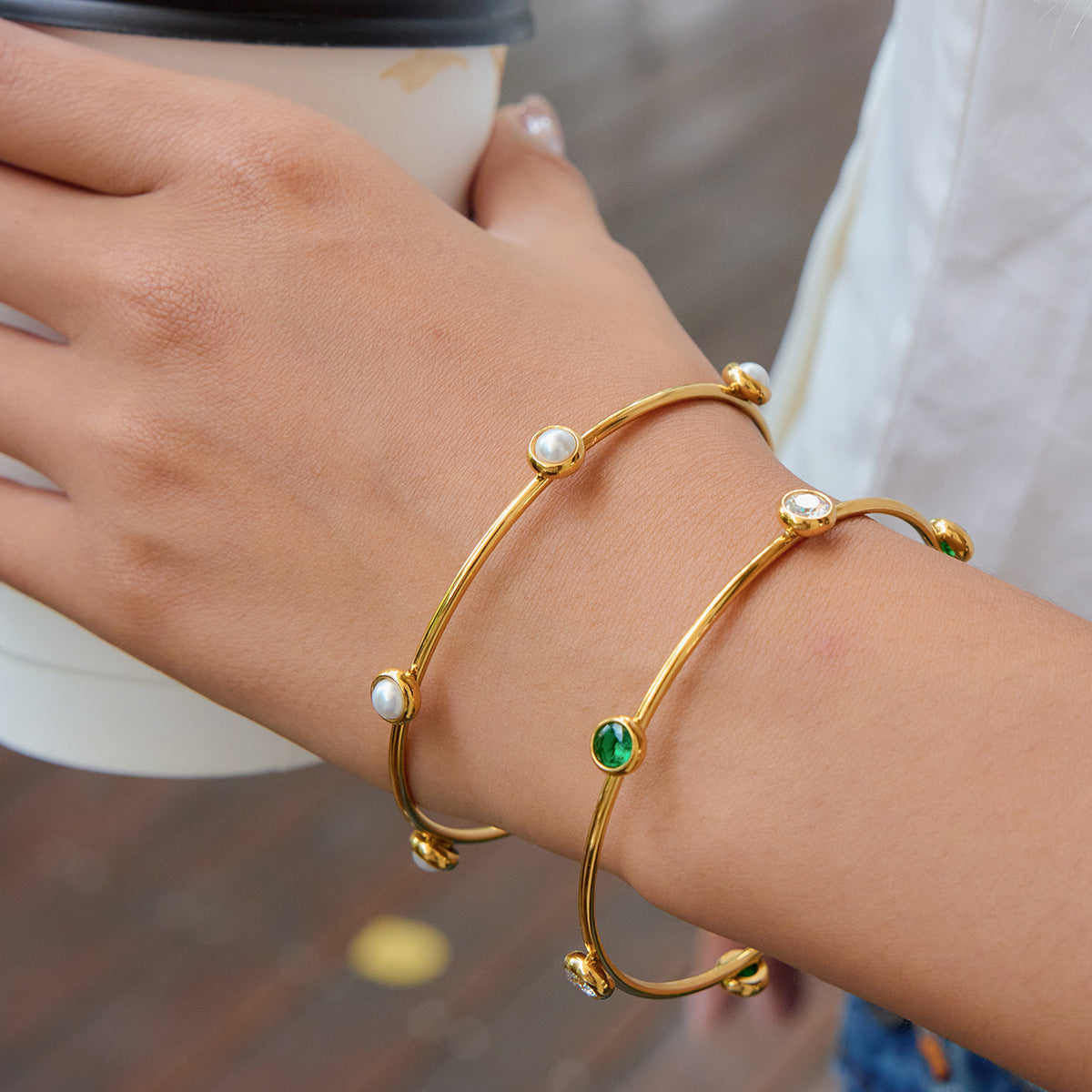 Wholesale 18K Gold Stainless Steel Pearl Bracelet