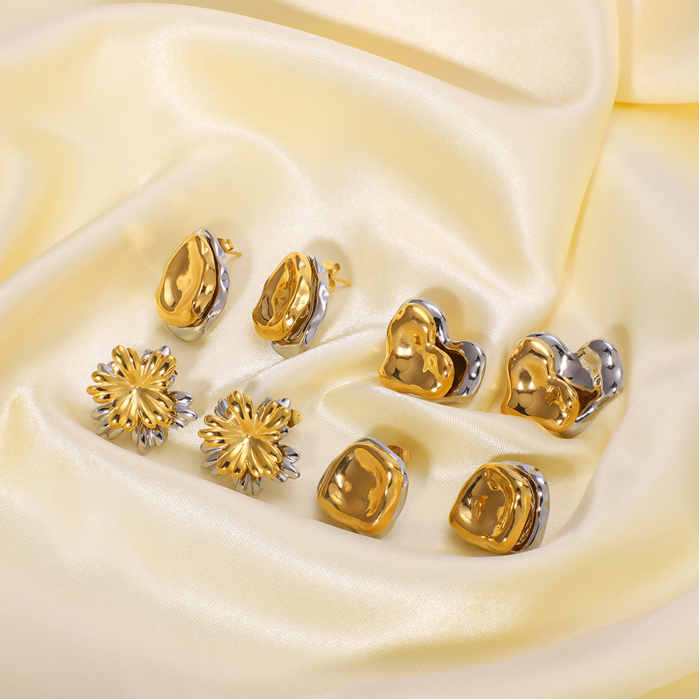 Großhandel leichte Luxus goldene Blume Dual-Use Edelstahlohrringe