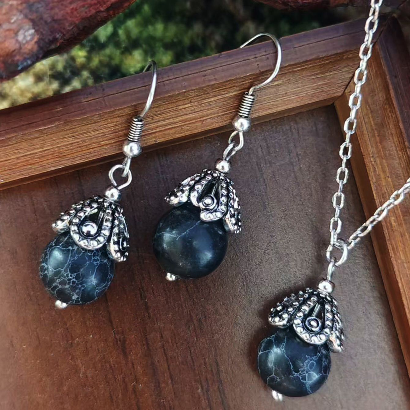 Wholesale Turquoise Retro Chinese Style Necklace And Earring Set Layering Jewelry Accessory For Casual Daily Wear