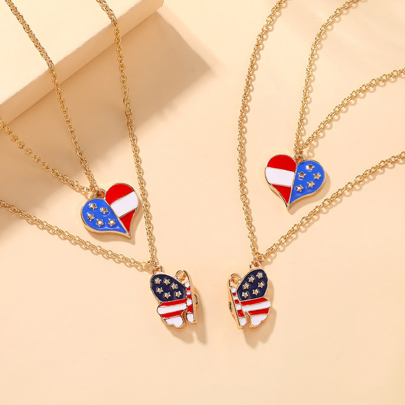 Wholesale American Independence Day Heart Butterfly Alloy Necklace Set Choker Necklace ACC-NE-ZhiJia005