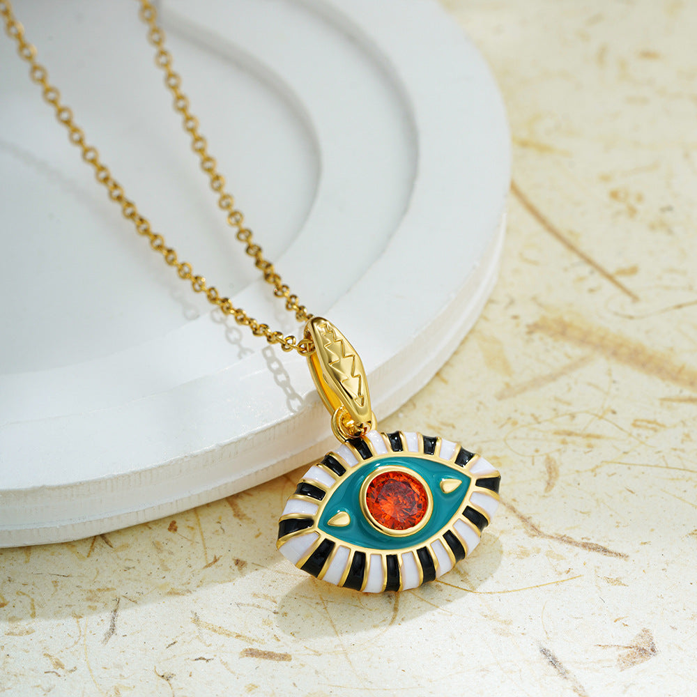 Wholesale Stainless steel 18K Gold Colored Oil Drop Devil's Eye Diamond Necklace Clavicle Chain