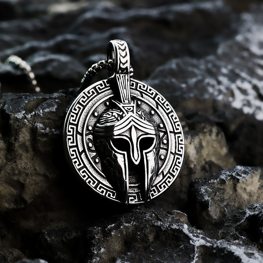 Wholesale Vintage Titanium Steel Men's Solid Color Single Sided Spartan Mask Necklace