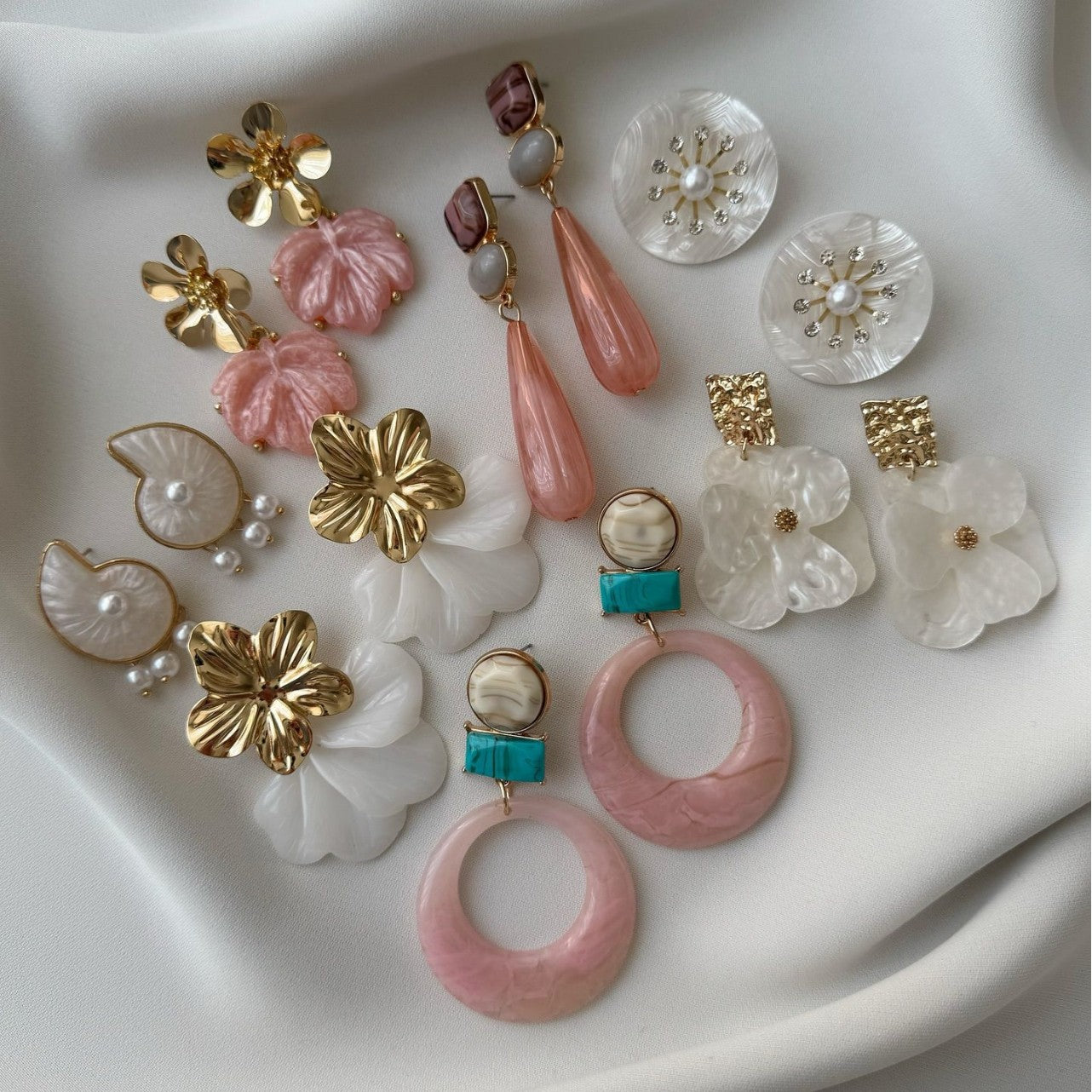 Wholesale Chic Pink Flower Drop Earrings Electroplated Fashion Accessory for Women Gift Boutique Resale